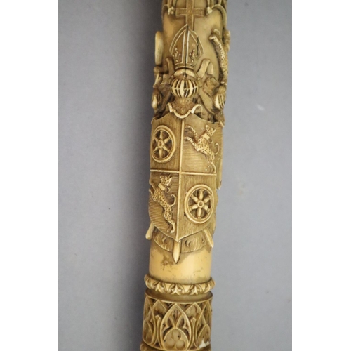 22 - A 19th century Dieppe carved ivory crozier, thought to be a copy of a 13th century example, and prof... 