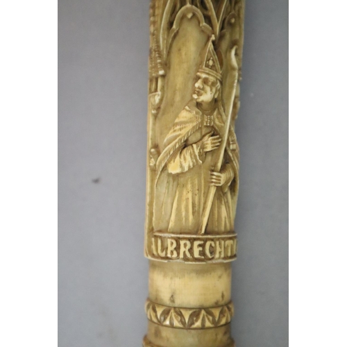 22 - A 19th century Dieppe carved ivory crozier, thought to be a copy of a 13th century example, and prof... 
