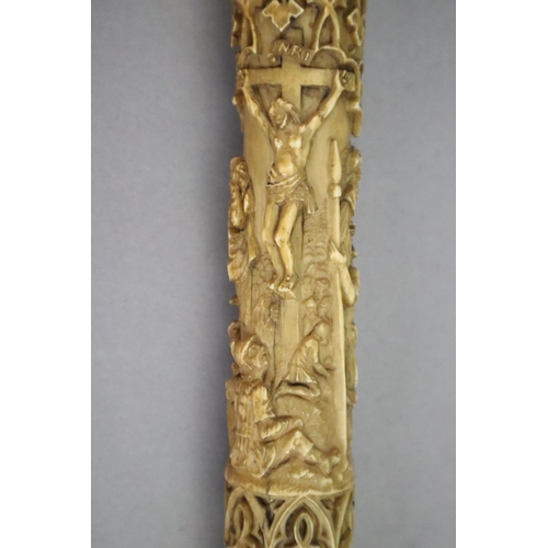22 - A 19th century Dieppe carved ivory crozier, thought to be a copy of a 13th century example, and prof... 