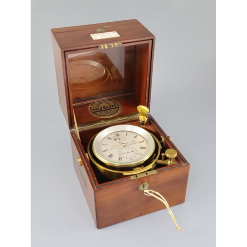 25 - John Morton & Co. of Glasgow. A mahogany cased 2.5 day marine chronometer, with brass mounted case, ... 