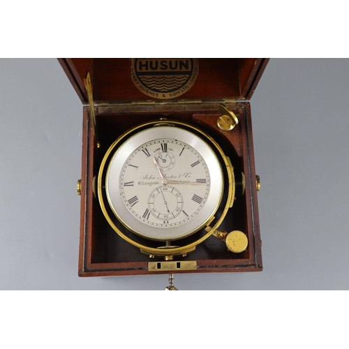 25 - John Morton & Co. of Glasgow. A mahogany cased 2.5 day marine chronometer, with brass mounted case, ... 