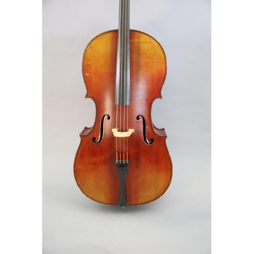 31 - A late 19th/early 20th century German cello, labelled 'Schutz HD junior Marke', with little curl to ... 