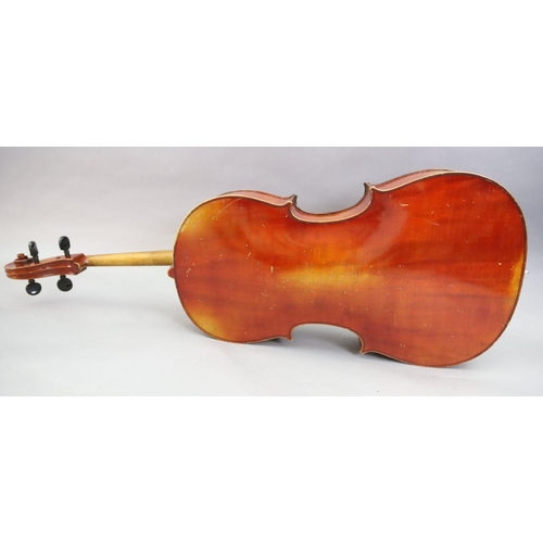 31 - A late 19th/early 20th century German cello, labelled 'Schutz HD junior Marke', with little curl to ... 