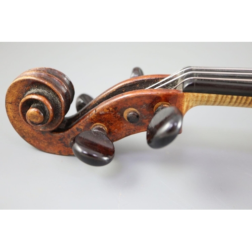 34 - An 18th/19th century violin, labelled 'Thomas Balestrieri Cremonensis Fecit Mantua Anno 1761', possi... 