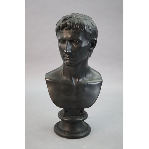 42 - D. Brucciani & Co of London. An ebonised plaster bust of Augustus, with integral socle, height 27in.... 