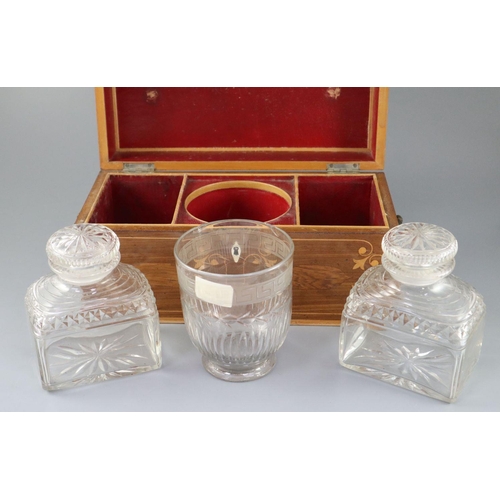 47 - A Regency inlaid mahogany tea caddy, of plain rectangular form, with gilt bronze handles, the lid en... 
