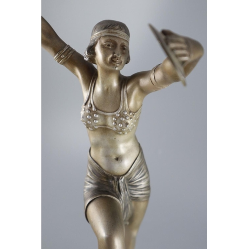 54 - Henri Fugère (French, 1872 ~ 1944) - an Art Deco patinated bronze figure of a cymbals dancer, signed... 