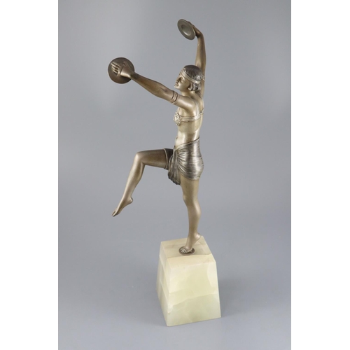 54 - Henri Fugère (French, 1872 ~ 1944) - an Art Deco patinated bronze figure of a cymbals dancer, signed... 