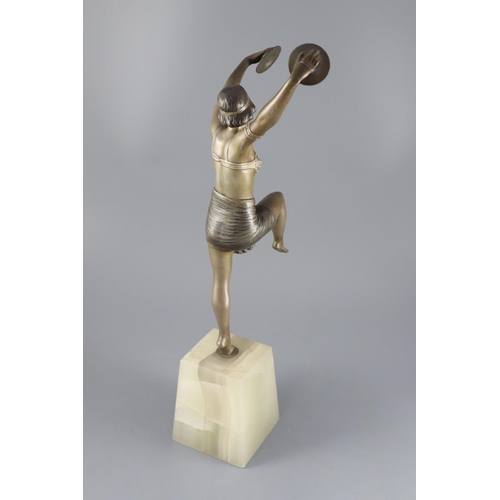 54 - Henri Fugère (French, 1872 ~ 1944) - an Art Deco patinated bronze figure of a cymbals dancer, signed... 