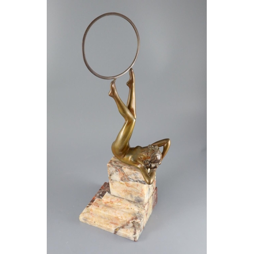 55 - Claire Jeanne Roberte Colinet (1880–1950) - an Art Deco patinated bronze figure of a naked hoop danc... 