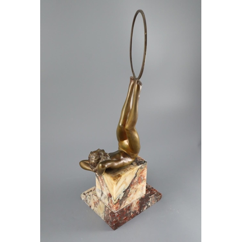 55 - Claire Jeanne Roberte Colinet (1880–1950) - an Art Deco patinated bronze figure of a naked hoop danc... 