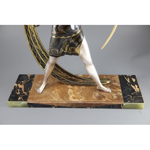 59 - Lucien Gibert (1904-1988) - an Art Deco silvered spelter figure of a female archer, standing with iv... 