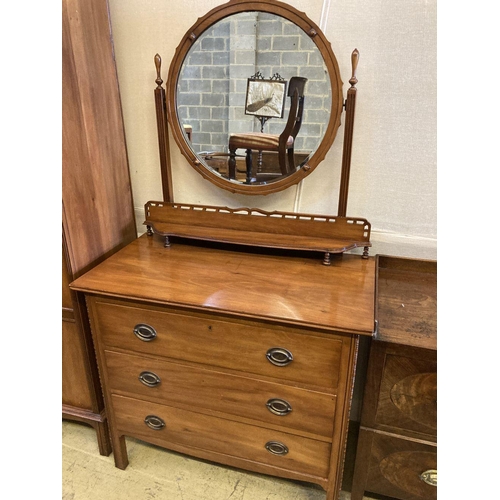 41 - An Edwardian satin walnut three piece bedroom suite, wardrobe width 96cm, depth 43cm, height 196cm... 
