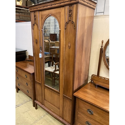 41 - An Edwardian satin walnut three piece bedroom suite, wardrobe width 96cm, depth 43cm, height 196cm... 