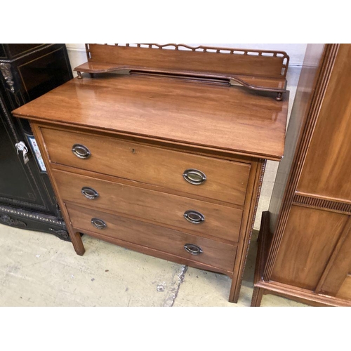 41 - An Edwardian satin walnut three piece bedroom suite, wardrobe width 96cm, depth 43cm, height 196cm... 