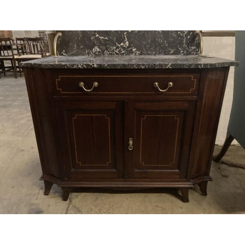 1 - An Edwardian satinwood banded mahogany marble top washstand, width 99cm, depth 52cm, height 106cm... 
