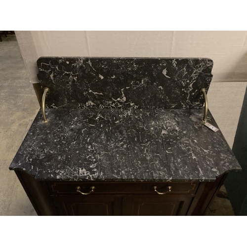 1 - An Edwardian satinwood banded mahogany marble top washstand, width 99cm, depth 52cm, height 106cm... 