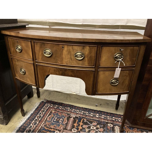 11 - A George III style mahogany bow fronted sideboard, width 106cm, depth 53cm, height 84cm