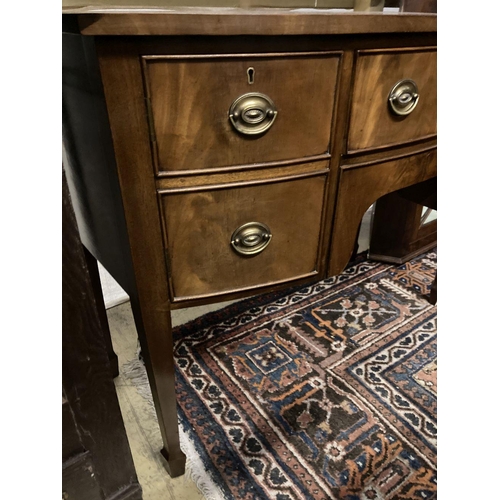 11 - A George III style mahogany bow fronted sideboard, width 106cm, depth 53cm, height 84cm
