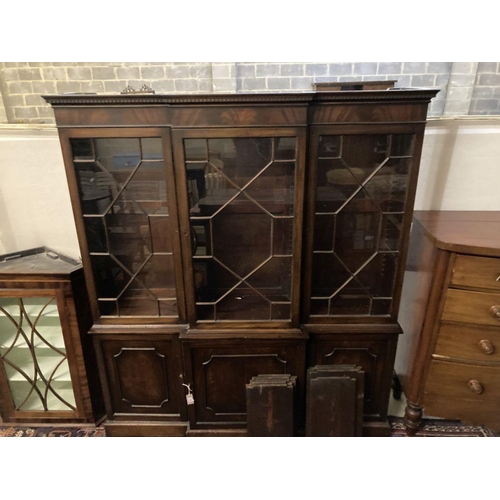 13 - A reproduction George III-style mahogany breakfront library bookcase, width 172cm, depth 40cm, heigh... 