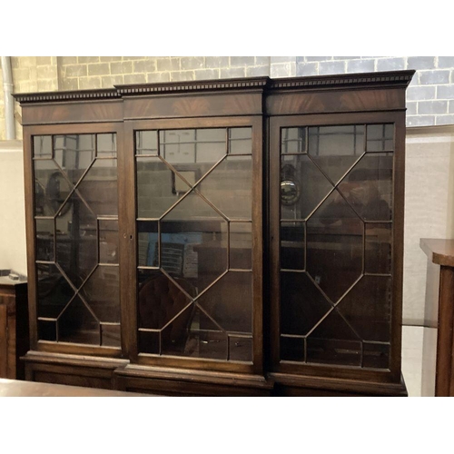 13 - A reproduction George III-style mahogany breakfront library bookcase, width 172cm, depth 40cm, heigh... 