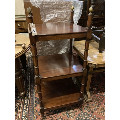 48 - A 19th century three tier mahogany whatnot (altered), width 46cm, depth 42cm, height 112cm... 