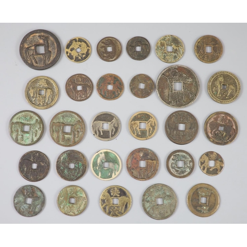 164 - China, 19 bronze horse gaming charms, Qing dynasty - Republic period, different varieties, Mandel 20... 