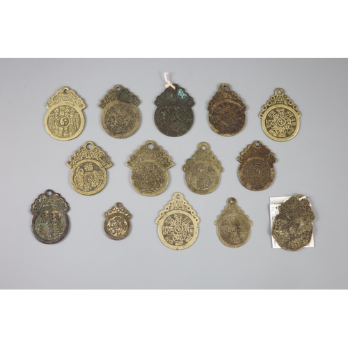 172 - China, 14 bronze pendant charms or amulets, Qing dynasty, 47-55mm, F to VFCONDITION: Provenance - Al... 