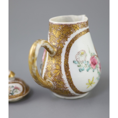 208 - A Chinese famille rose covered jug, Yongzheng period (1723-35), finely painted to one side with two ... 