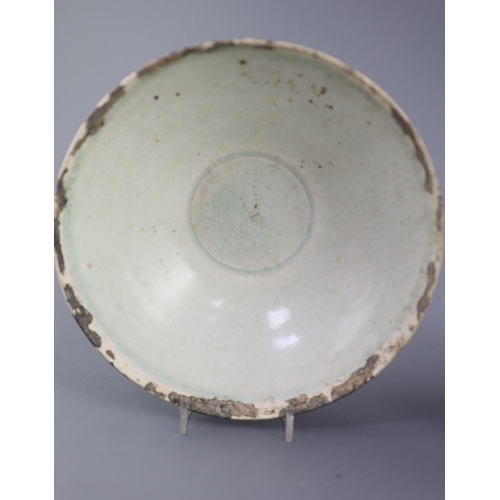 213 - Two Chinese Qingbai bowls, Song dynasty, the first incised with foliage to the interior, the second ... 