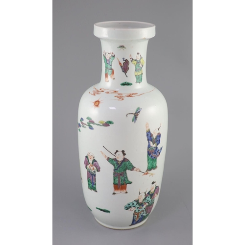 223 - A large Chinese famille verte 'boys' rouleau vase, 19th century, painted with boys playing music, ac... 