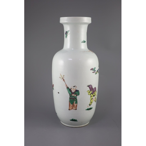 223 - A large Chinese famille verte 'boys' rouleau vase, 19th century, painted with boys playing music, ac... 