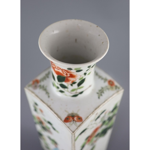 225 - A large Chinese famille verte square tapered vase, 19th century, finely painted with a blackbird ami... 