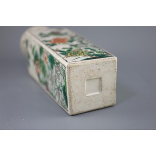 226 - A Chinese famille verte crackle glaze square vase, late 19th century, painted with egrets wading ami... 