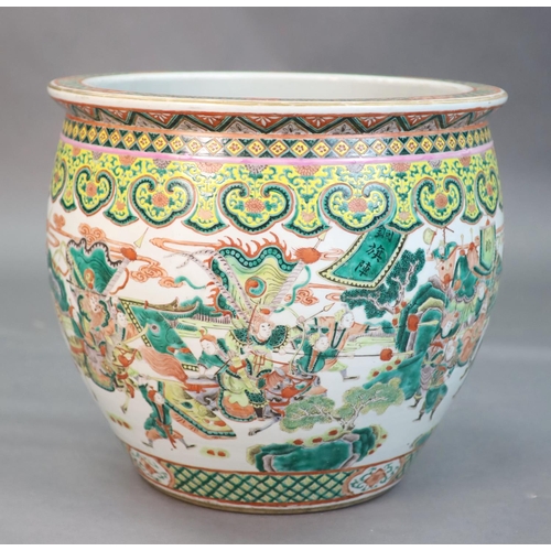 228 - A large Chinese famille verte goldfish bowl, late 19th century, the exterior well-painted with a bat... 