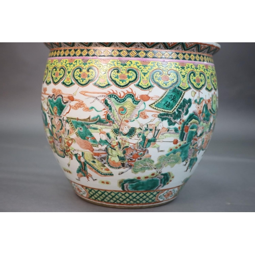 228 - A large Chinese famille verte goldfish bowl, late 19th century, the exterior well-painted with a bat... 