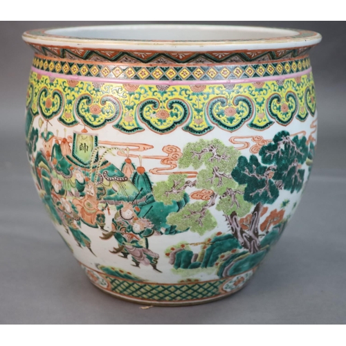 228 - A large Chinese famille verte goldfish bowl, late 19th century, the exterior well-painted with a bat... 