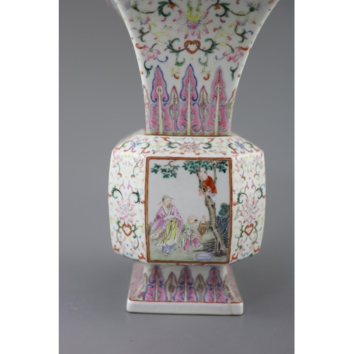 232 - A fine Chinese famille rose vase, fangzun, 19th century, finely painted with sages and attendants in... 