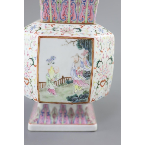 232 - A fine Chinese famille rose vase, fangzun, 19th century, finely painted with sages and attendants in... 