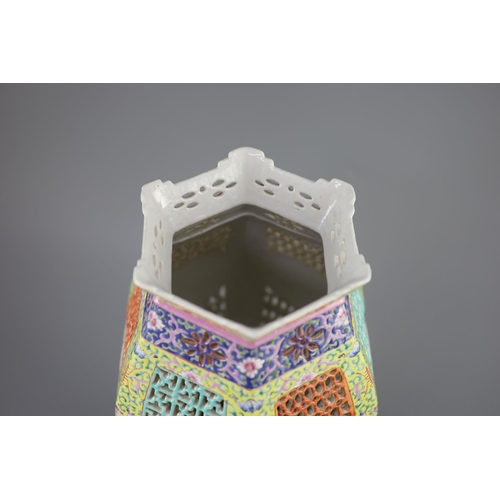 233 - A Chinese famille rose lantern and stand, Republic period, of hexagonal form painted with flowering ... 