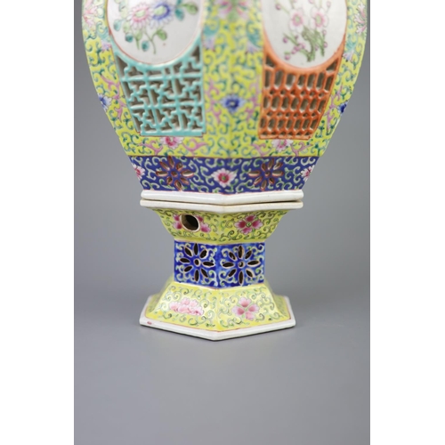 233 - A Chinese famille rose lantern and stand, Republic period, of hexagonal form painted with flowering ... 