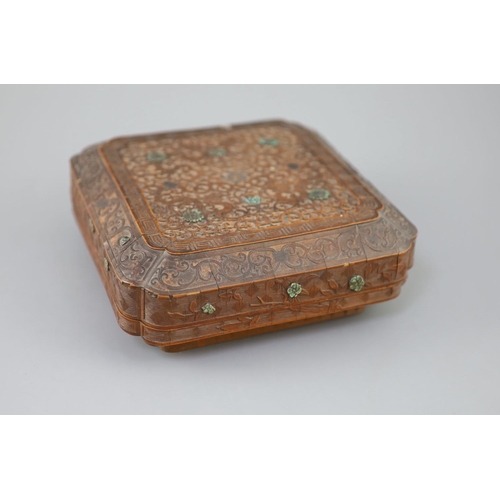 235 - A rare Chinese bamboo-veneer (tiehuang) shaped square box and cover, Qianlong period (1736-95), the ... 