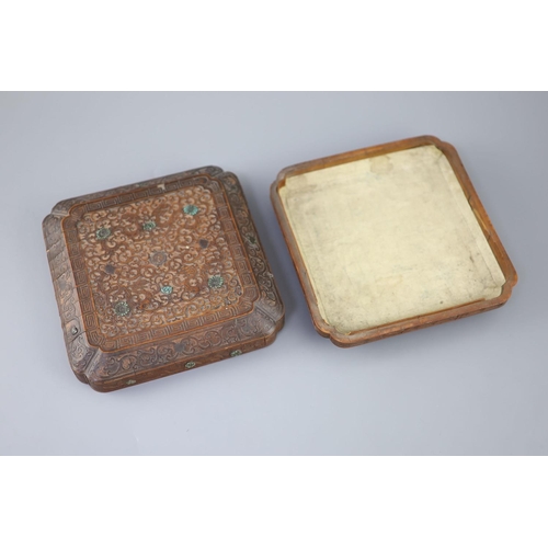 235 - A rare Chinese bamboo-veneer (tiehuang) shaped square box and cover, Qianlong period (1736-95), the ... 