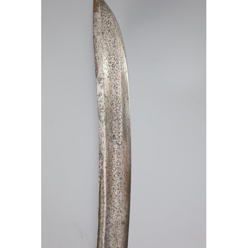 24 - A late 17th century military hangar sword, with brass hilt, antler handle and blade engraved with cl... 