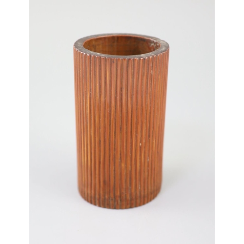 240 - An unusual Chinese reeded bamboo brushpot, bitong, 18th/19th century, of oval section, warm caramel ... 