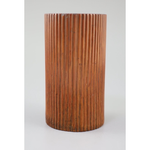 240 - An unusual Chinese reeded bamboo brushpot, bitong, 18th/19th century, of oval section, warm caramel ... 