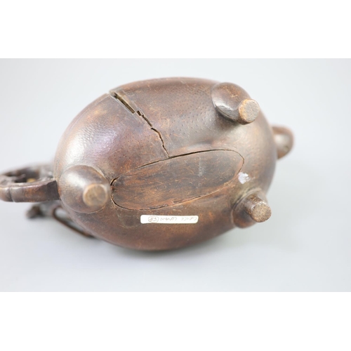 247 - A rare Chinese archaistic bamboo model of a tripod ritual vessel, He, 18th century, the oval section... 