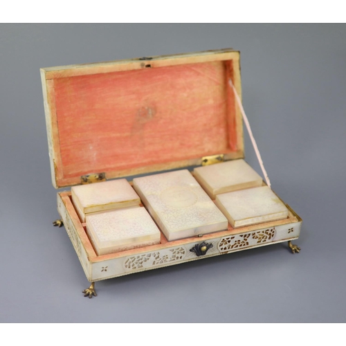 251 - A Cantonese mother of pearl gaming box, mid 19th century, the interior fitted with five lidded boxes... 