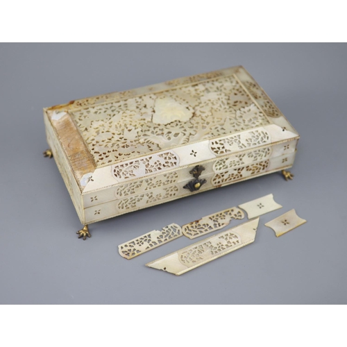 251 - A Cantonese mother of pearl gaming box, mid 19th century, the interior fitted with five lidded boxes... 