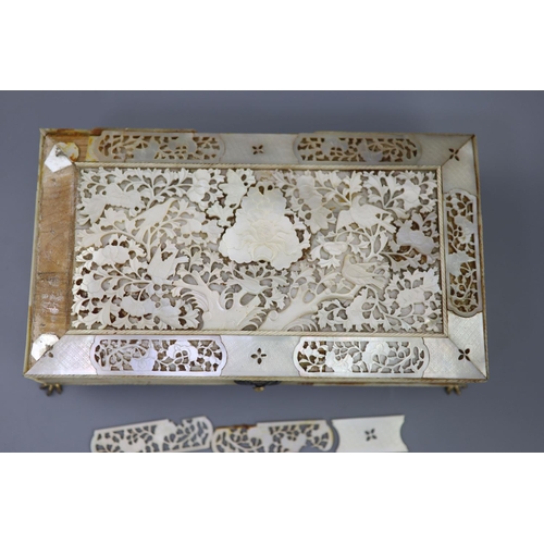 251 - A Cantonese mother of pearl gaming box, mid 19th century, the interior fitted with five lidded boxes... 